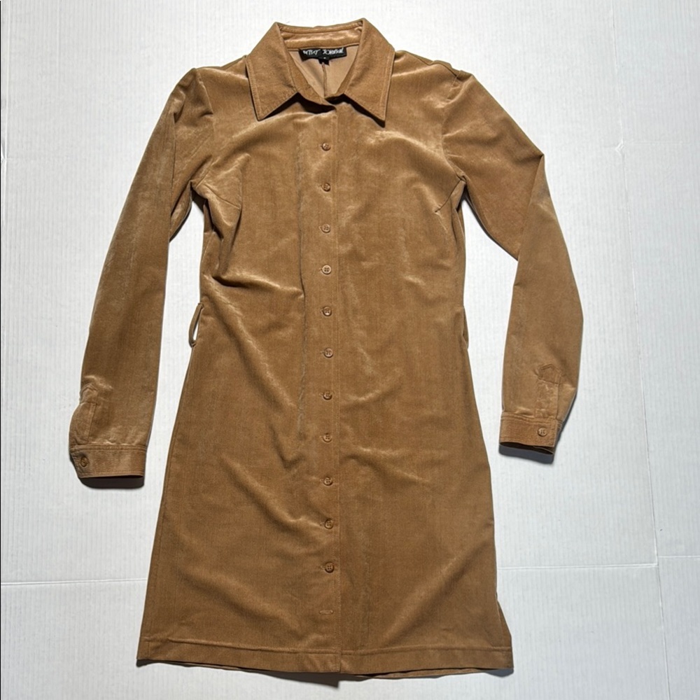 BETSEY JOHNSON Vintage Black Label Women's Tan Faux Suede Button-Up Dress Size P
